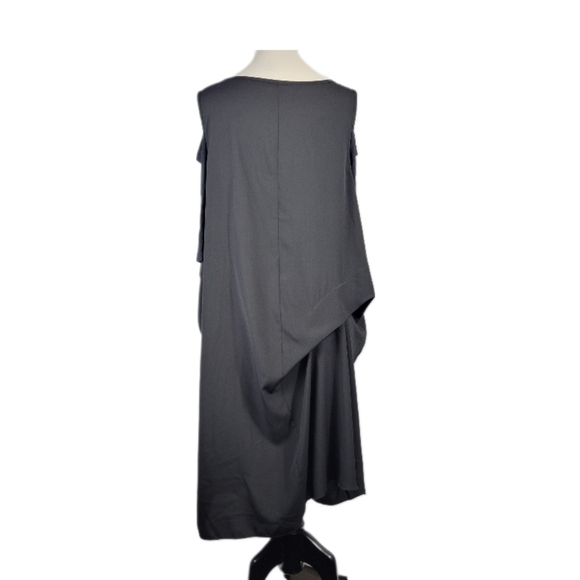 Comfy USA Black Cold Shoulder Draping Asymmetrical Artsy Chic Midi Dress Sz Med - Picture 3 of 9
